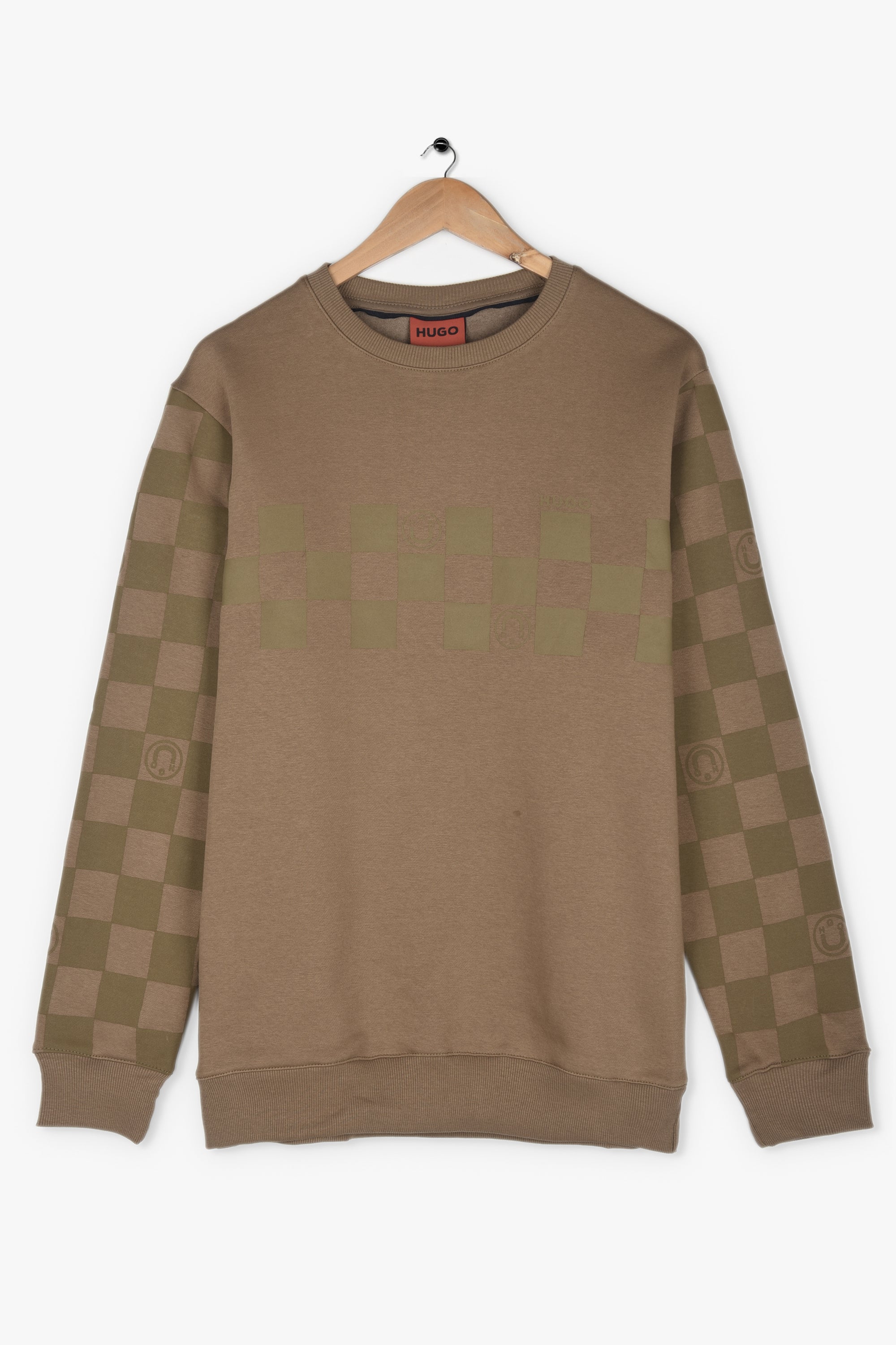 HUGO CHECKERED PRINT FLEECE SWEATSHIRT