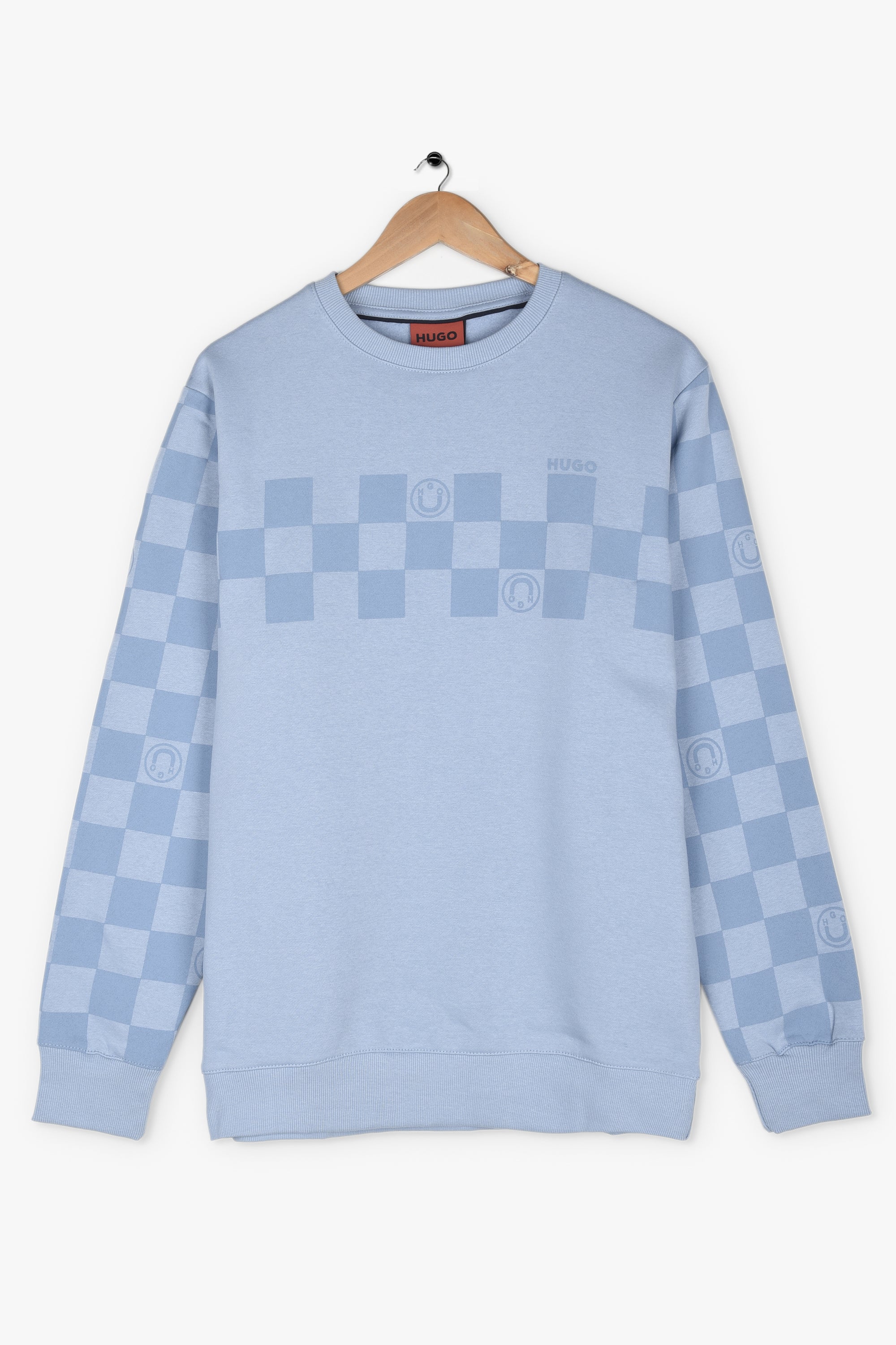 HUGO CHECKERED PRINT FLEECE SWEATSHIRT